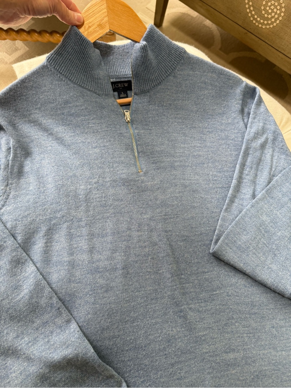 J. Crew Men's Sky Blue Half-Zip Sweater. Classic, Preppy style. Sz Lg. No picks.